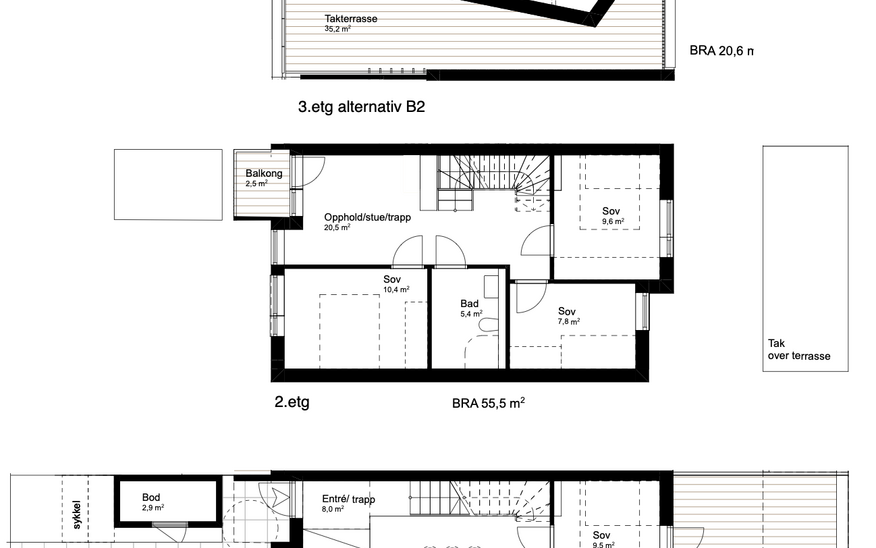 Typiske leilighetsplaner i rekke B
